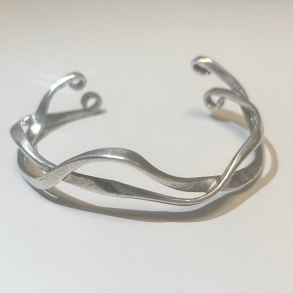 Pretty Sterling Silver women's cuff bracelet unique handmade custom wave design - Picture 1 of 5